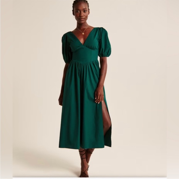 Abercrombie & Fitch Dresses & Skirts - Abercrombie & Fitch Puff Sleeve Corset Midi Dress Emerald Medium